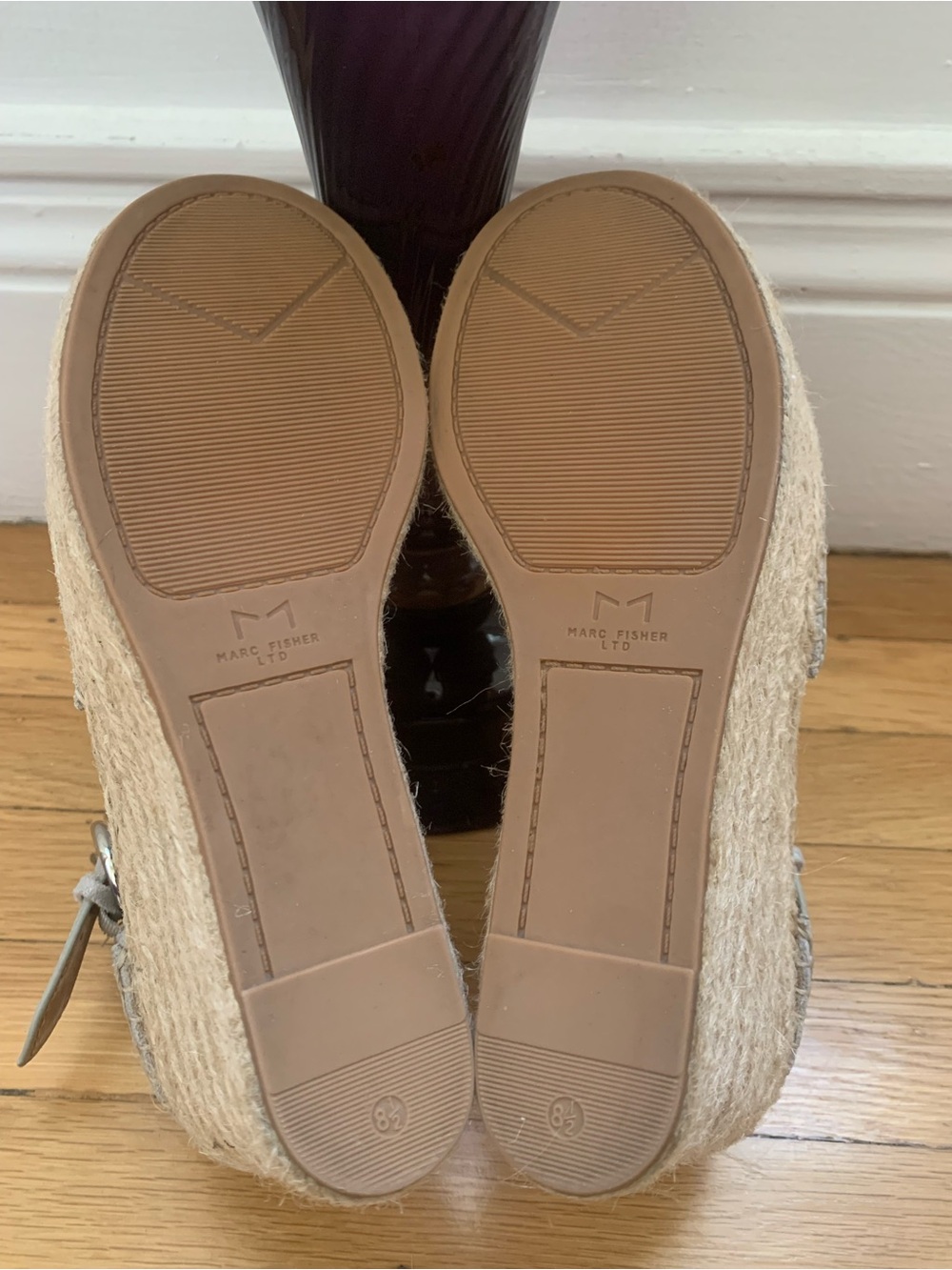 VGUC MARC FISHER MLALIDA Silver Shiny Matt Leather Hi-Wedge Espadrille SZ 8.5M - Picture 16 of 16